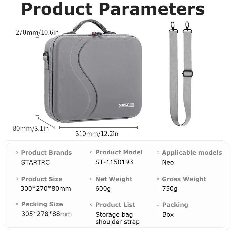 NEO Drone PU Storage Bag — Portable Large Capacity Shoulder & Handheld Organizer for DJI Neo RC-N3 with Shock Absorbing Protection