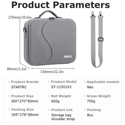NEO Drone PU Storage Bag — Portable Large Capacity Shoulder & Handheld Organizer for DJI Neo RC-N3 with Shock Absorbing Protection