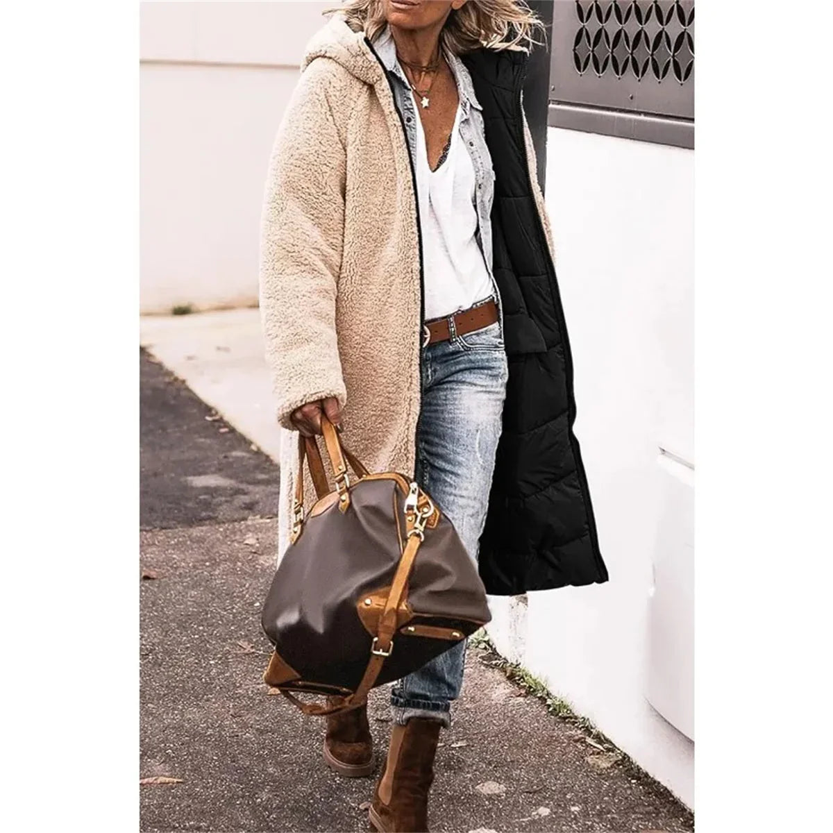 Women's Winter Hooded Quilted Jacket – Reversible Solid Puffer Coat, Thick Long Sleeve Casual Outerwear