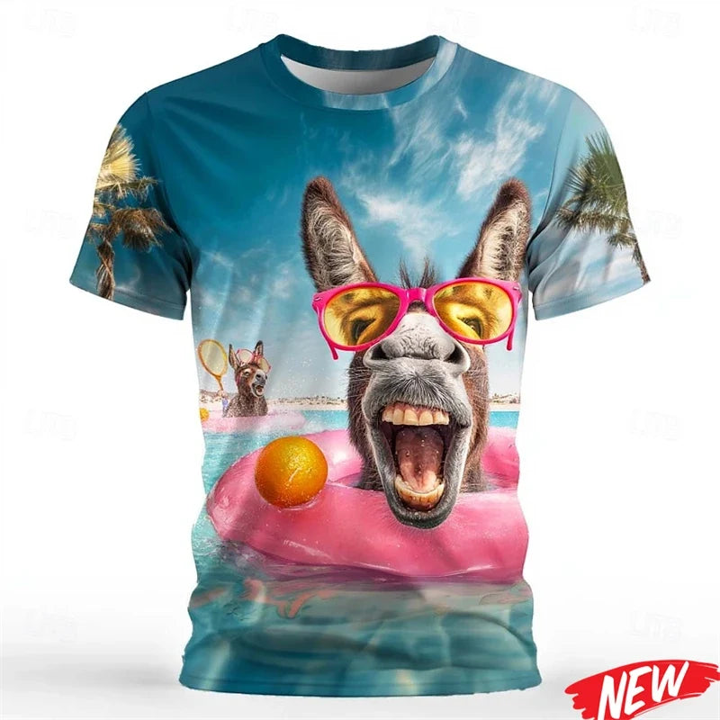Funny Cow & Donkey 3D Print T-Shirt - Men's Casual Crew Neck Streetwear Tee