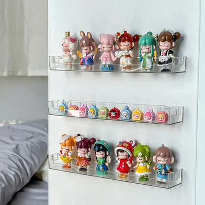 Wall Mounted Glasses & Storage Rack — No Punch Floating Shelf Organizer with Transparent PET Display Stand