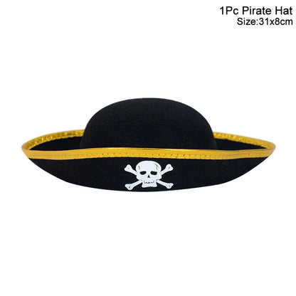 Pirate Party Costume Set - Eye Patch, Coins, Skull Hat & Birthday Decoration Accessories for Kids