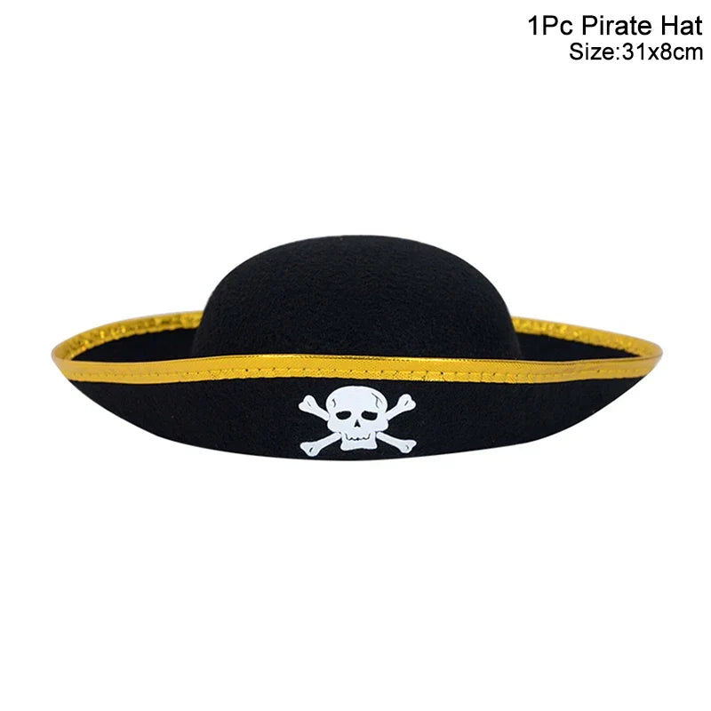 Pirate Party Favor Set - Kids Skull Hat Eye Patch Coins Ship Balloons Halloween Costume Decorations