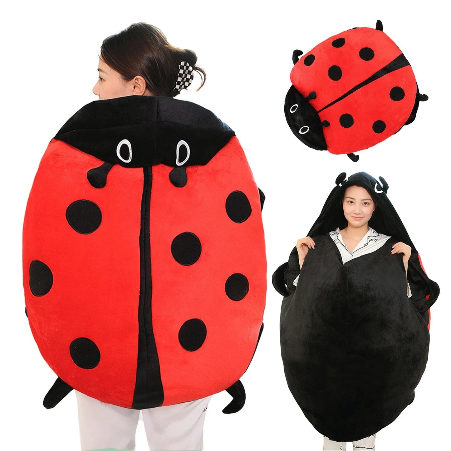 Wearable Ladybug Plush Pillow – Cute 60cm/23in Oversized Stress-Relief Sleeping Pillow for Kids & Adults