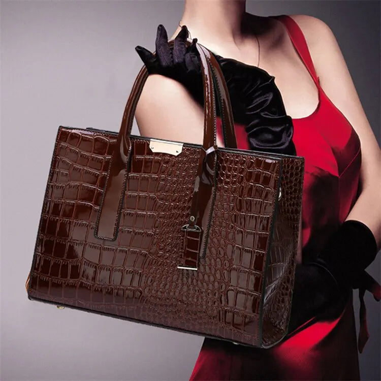 Luxury Vintage Crocodile Pattern Handbag – Women’s Large Leather Tote & Shoulder Bag