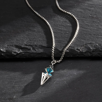 Stylish Blue Stone Necklace – Geometric Stainless Steel Pendant for Men & Women, Perfect Valentine's & Birthday Gift
