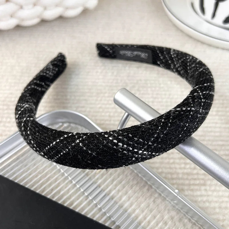 Autumn/Winter Black & White Plaid Headband – Sponge Wide Hair Band, Elegant Hair Hoop for Women & Girls, Fashion Hair Accessories