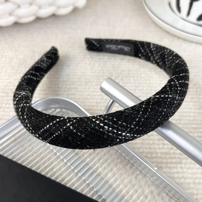 Autumn/Winter Black & White Plaid Headband – Sponge Wide Hair Band, Elegant Hair Hoop for Women & Girls, Fashion Hair Accessories