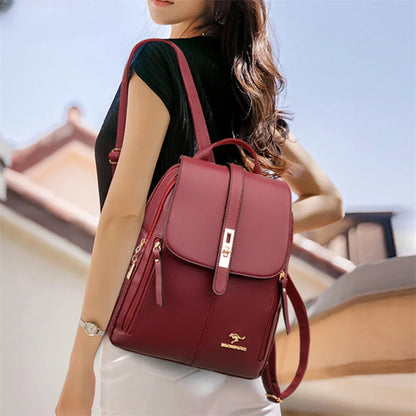 Luxury Leather Backpack for Women - Vintage Black Daypack, Casual School Bag for Girls, Mochila Rucksack Style