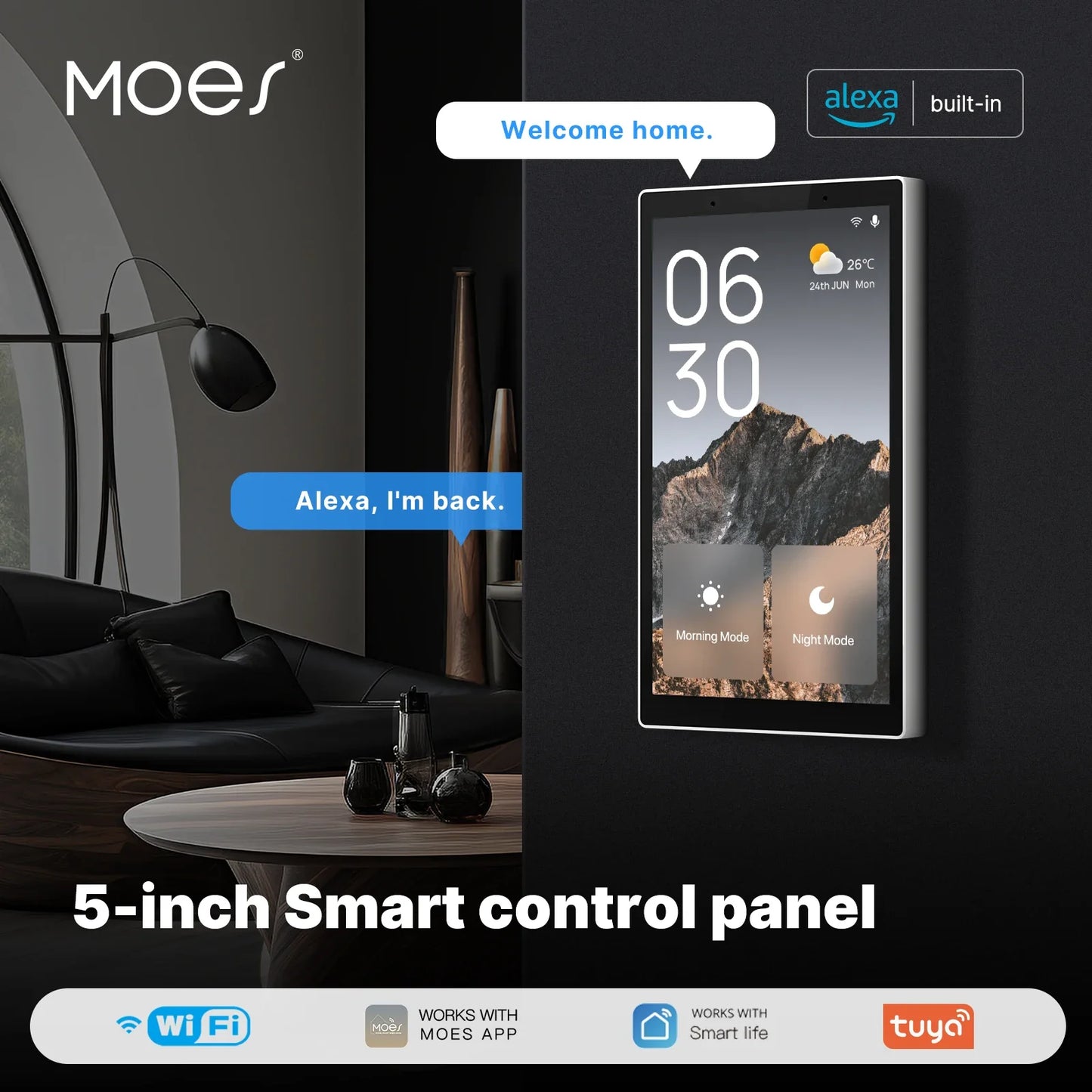 MOES Tuya WiFi Smart 5-Inch Touch Screen US Center Control Panel – Voice Control, Alexa & ZigBee Gateway with Built-in Scene Control