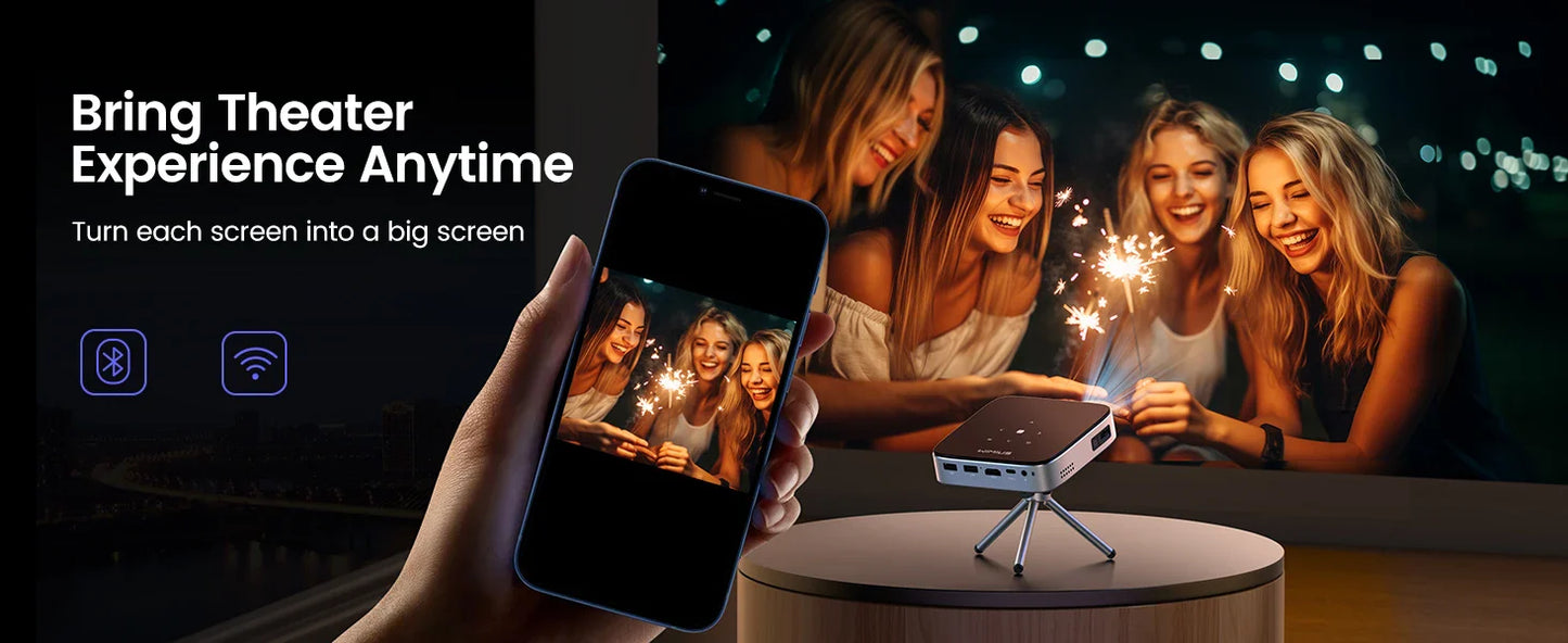 WiMiUS Mini Android 11.0 DLP Projector – Rechargeable Ultra Short Throw, WiFi, Bluetooth, FHD 1080P Support