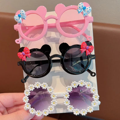 Kids' Bear Bowknot Glasses - Cute Fashion Eyewear for Boys & Girls, 2/3-Piece Set