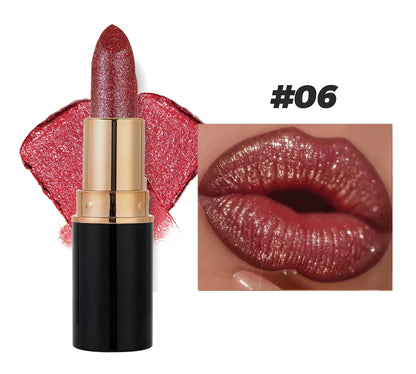 6 Colors Glitter Metallic Lipstick – Waterproof, Long-Lasting Diamond Pearlescent Lip Gloss for Moisturizing Sexy Lips