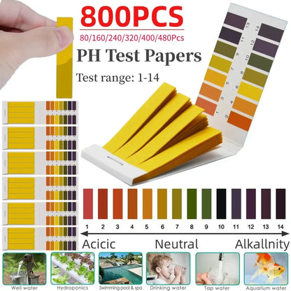 80-800pcs PH Litmus Test Strips — Professional 1-14 Indicator Paper for Water, Cosmetics, Soil Acidity Testing and Measurement