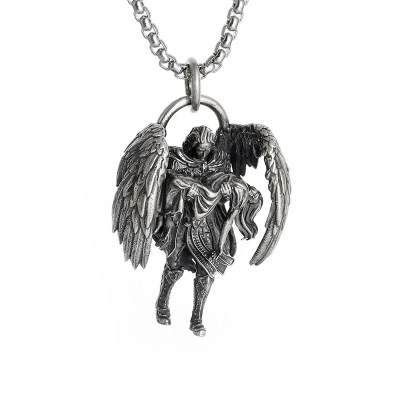 Gothic Skull Jesus Cross Necklace – Punk Catholic Amulet Jewelry for Men, Religious Pendant