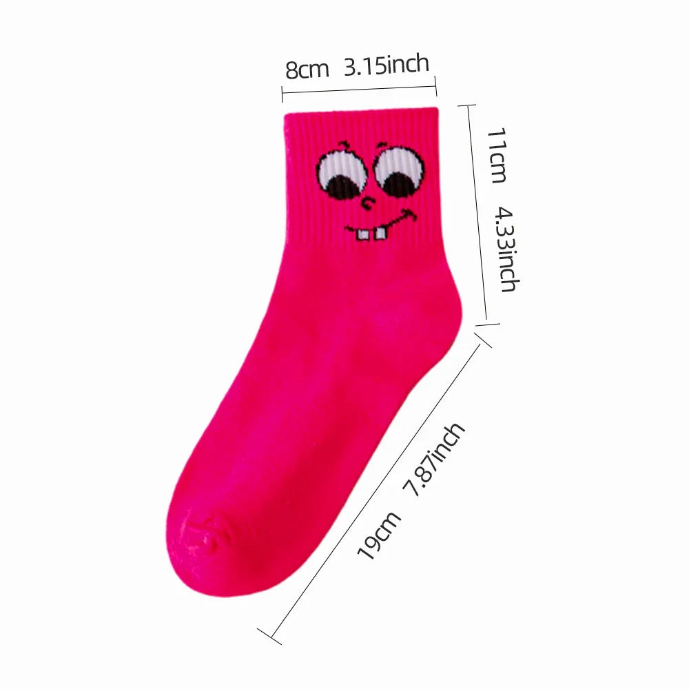 5/10 Pack Women’s Cartoon Mid-Tube Socks – Trendy Solid Color Sports & Leisure Socks for Spring and Summer