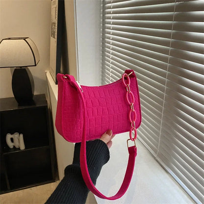 Luxury Lady Felt Armpit Design Tote – Fashionable Small Square Handbag for Women – Chic Crescent Style