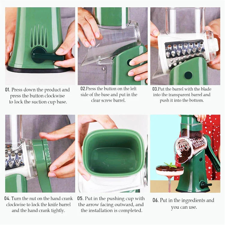 LMETJMA 5-in-1 Rotary Cheese Grater — Vegetable Mandoline, Julienne Slicer & Nut Chopper