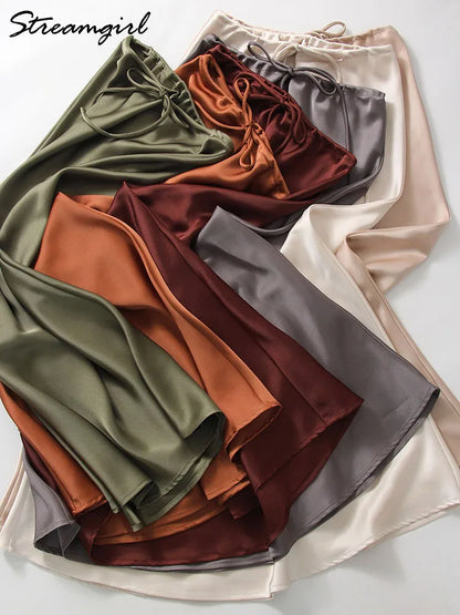 Women’s Long Satin Maxi Skirt – Luxury Shiny High Waist Straight Fit Elegant Skirt for Spring Summer Casual Fashion