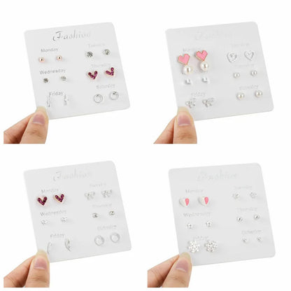 S925 Silver Stud Earrings Set - Simple Cute Mini Earrings for Women Girls Exquisite Jewelry Gift Wholesale