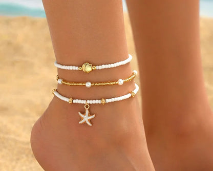 Beach Bead Anklet for Women – Retro Fashion Beaded Stone Pendant Ankle Chain Summer Beach Jewelry Boho Style Anklet for Girls