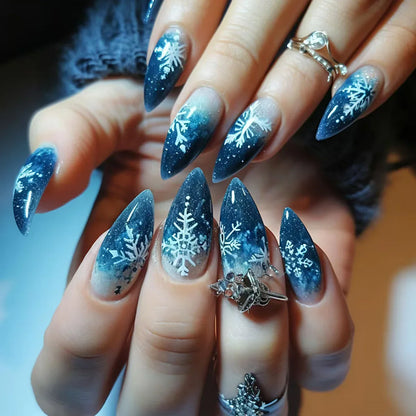 Medium Long Christmas Fake Nails – Square & Almond Tips with Tree, Snowflake & Snowman Designs