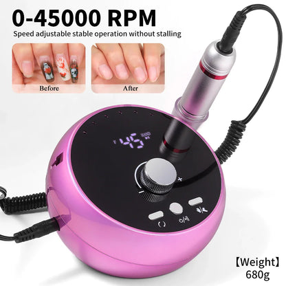 Professional 45000RPM Electric Nail Drill Machine – Manicure Sander for Gel & Cuticle Removal, White/Pink/Purple