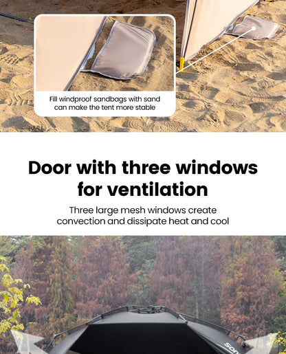 Sonuto Outdoor 3-4P One-Touch Camping Tent – Automatic Quick Open Beach, Fishing, Picnic & Family Travel Tent with Anti-UV Shade