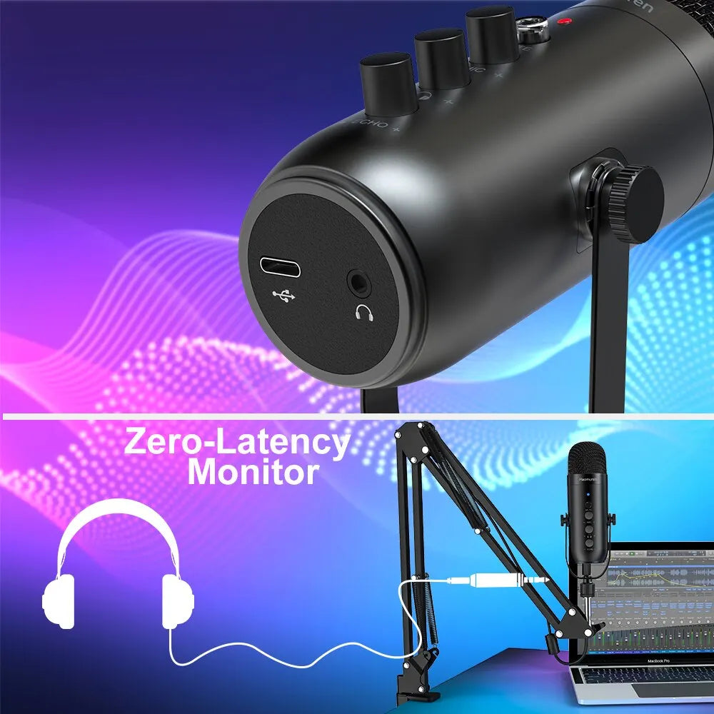 Haomuren Professional USB Podcast Microphone Kit – Cardioid Condenser Mic with Boom Arm for Streaming, Recording, and YouTube