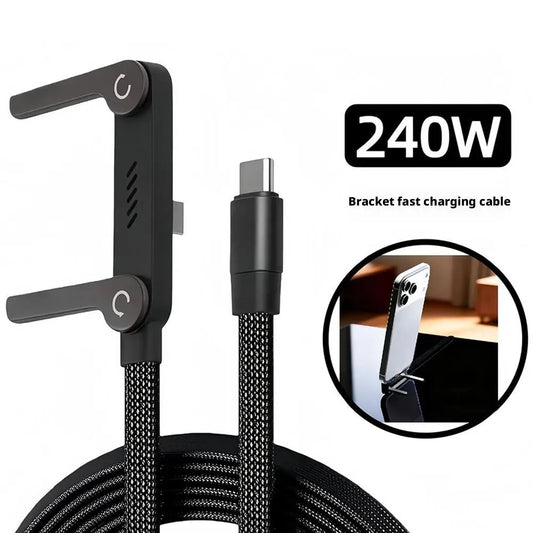 Foldable Charging Cable - 240W Fast Charging Cable with Integrated Phone Stand