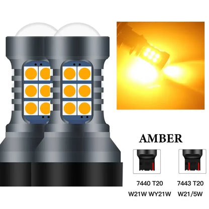 2PCS T20 7440/7443 LED Car Bulbs – 27SMD 3030 Chip WY21W W21W Signal, Backup & Reverse Plug & Play Automotive Lighting Lamps