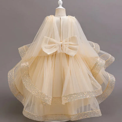 Girls Sequin Sleeveless Party Dress - Kids Wedding, Birthday and Performance Costume Dress