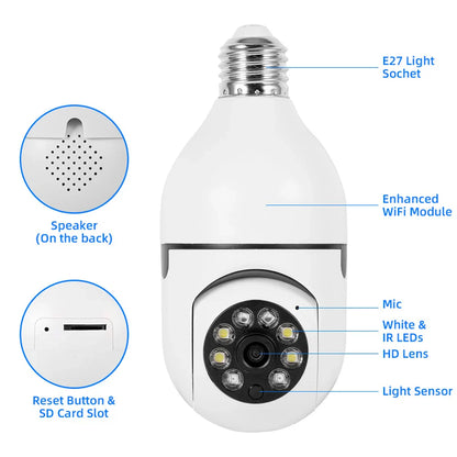 3MP WiFi E27 Bulb Camera with PTZ, 4X Digital Zoom, AI Motion Detection & Full Color Night Vision