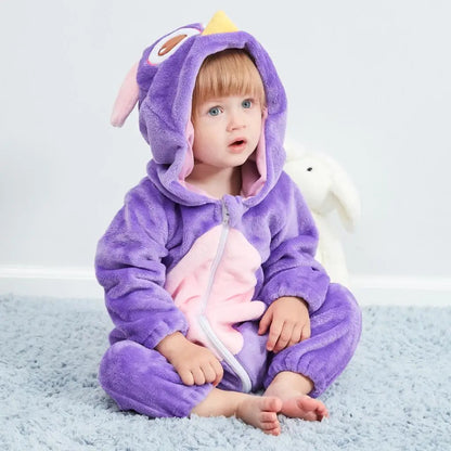 Cartoon Flannel Baby Romper – Unicorn, Rabbit & Dinosaur Pajamas, Cotton Kigurumi Jumpsuit for Boys & Girls