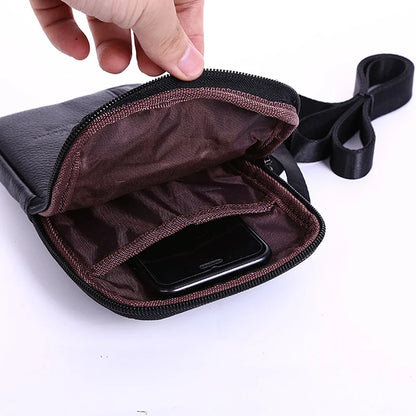 Leather Waist Bag for Men - Mobile Phone Bag with Belt, Outdoor Sport One Shoulder Small Bag, Business Crossbody Bag