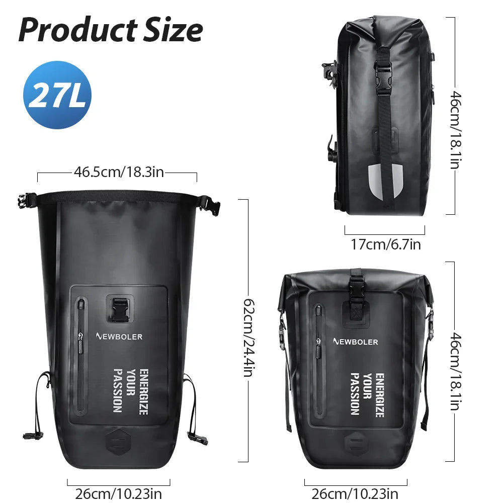 NEWBOLER 27L Bike Pannier Bag — Large Capacity Waterproof Rear Seat Trunk Bag for Travel & Electric Bike Accessories