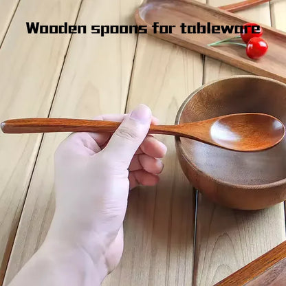 6Pcs Wooden Spoon Set – Natural Wood Kitchen Utensils for Soup, Dessert & Dinner Serving