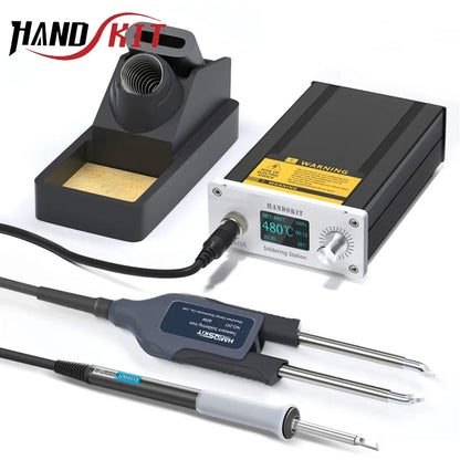 T12 Soldering Station – STM 32 Chip, OLED Display, Adjustable Temp, Auto Sleep, 5pin Soldering Iron & Tweezers Handle