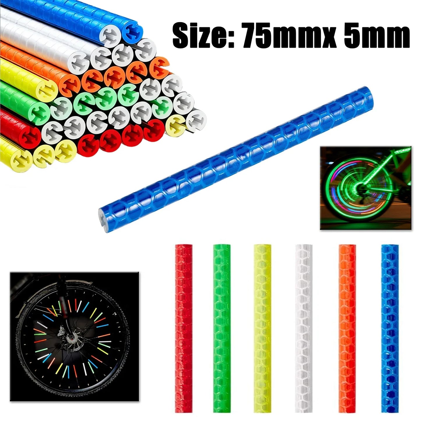 12-72pcs Bicycle Spoke Reflective Stickers - Colorful Wheel Safety Reflector Kit for DIY Bike Visibility & Protection