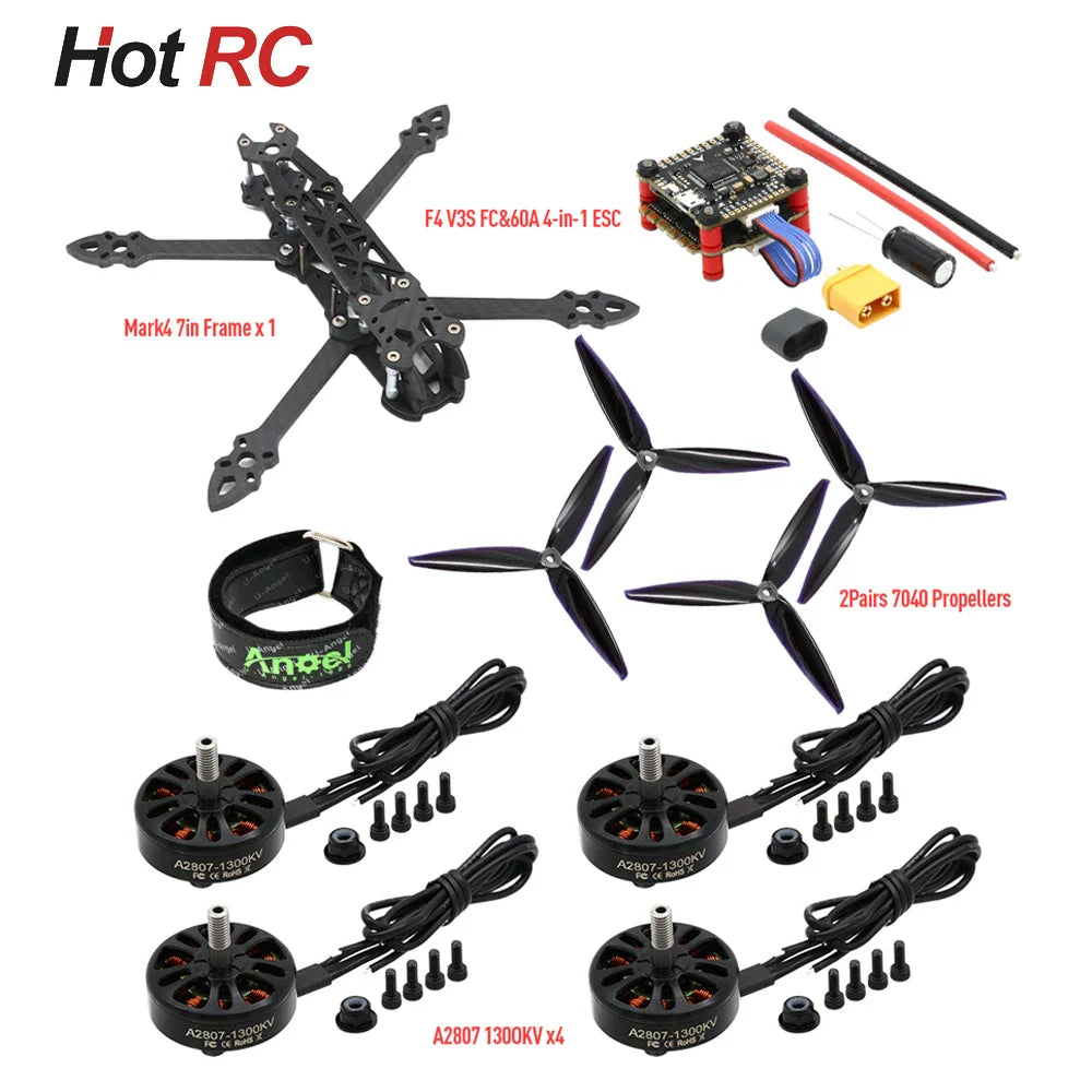 Mark4 7-Inch 295mm FPV Drone Kit – RC Frame with F4 V3S PLUS Stack, BLS 60A ESC, A2807 1300KV Brushless Motor, and 7040 Propellers