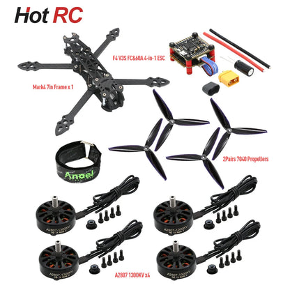 Mark4 7-Inch 295mm FPV Drone Kit – RC Frame with F4 V3S PLUS Stack, BLS 60A ESC, A2807 1300KV Brushless Motor, and 7040 Propellers