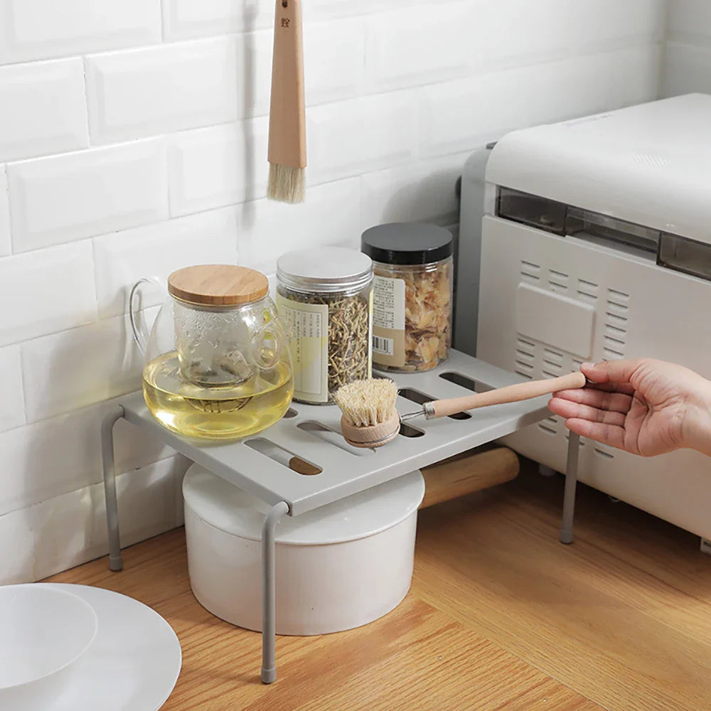 Retractable Stackable Sliding Rack Organizer Shelf - Kitchen Iron Storage Rack for Cabinets, Tableware, Countertops, Ideal for Home Organization