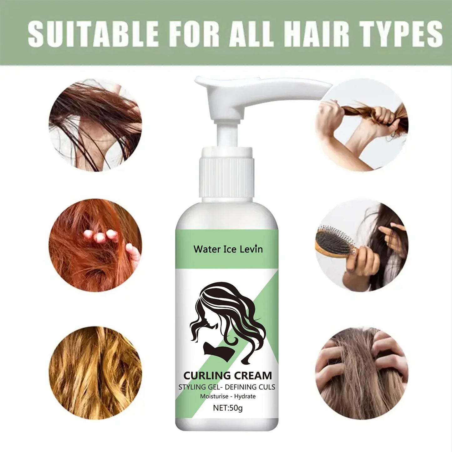Curly Hair Styling Cream – Moisturizing & Smoothing Formula for Elasticity and Shine, Easy to Set