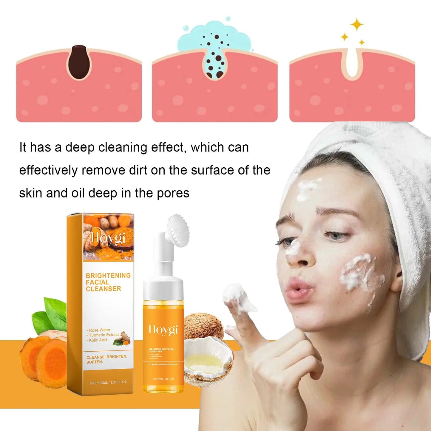 Turmeric Face Cleanser – Anti-Acne, Oil Control & Blackhead Remover, Brightening & Rejuvenating Face Wash Foam