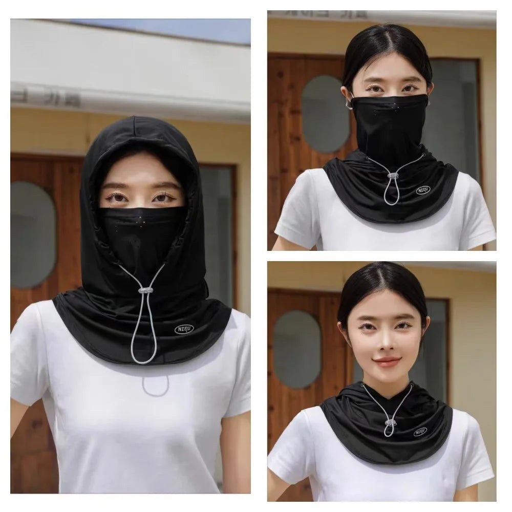 Unisex Summer UV Protection Hat with Mask & Shawl – Ice Silk Breathable Sun Protection Pullover Cap for Outdoor Sports & Beach Use