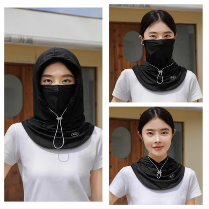Unisex Summer UV Protection Hat with Mask & Shawl – Ice Silk Breathable Sun Protection Pullover Cap for Outdoor Sports & Beach Use