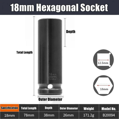 1/2" Drive Deep Impact Socket – Metric Wrench Socket for Pneumatic Tools, Tire Removal & Heavy-Duty Automotive Use