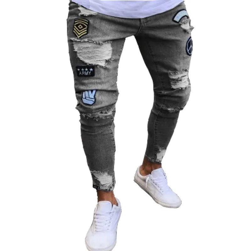 Men’s Retro Washed Stretch Denim Jeans – Slim Fit Zipper Casual Skinny Pencil Pants, Plus Size