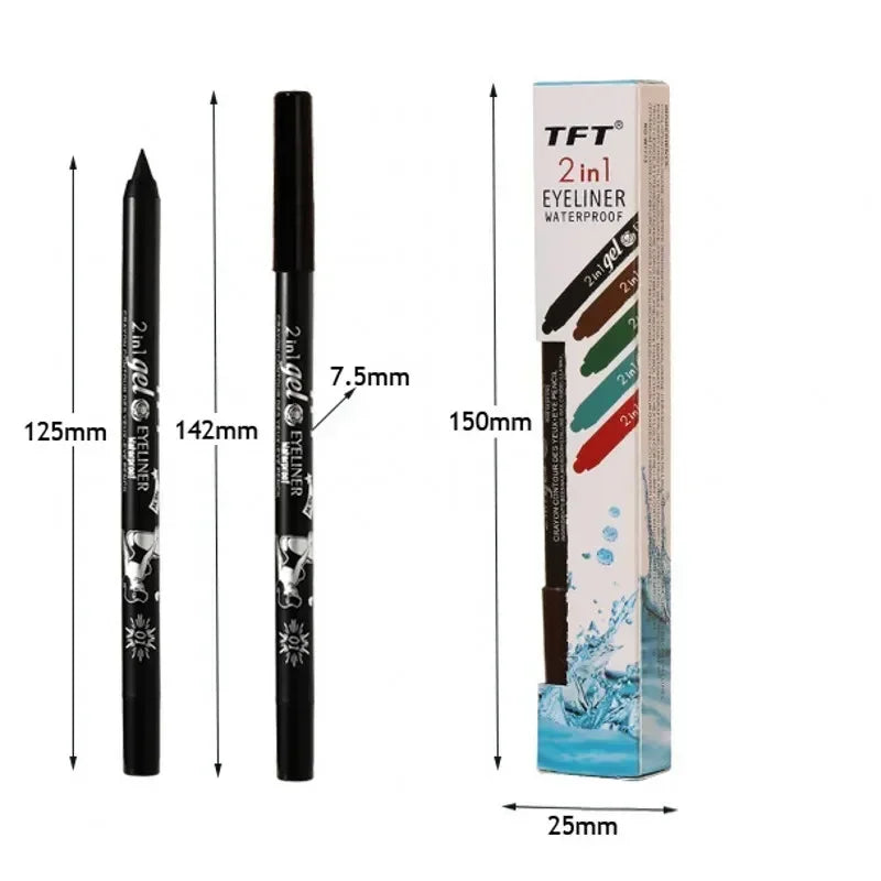 2-in-1 Waterproof Eyeliner and Lip Liner Gel Pencil - Long-lasting Blue, White, Black, Brown Colors - Easy Wear Makeup for Eyes