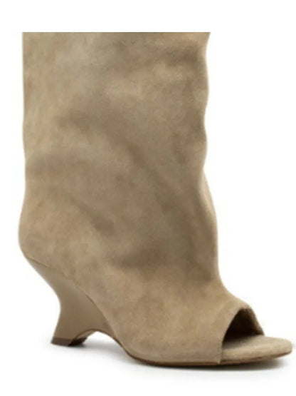 2025 Women’s Fish Mouth Knee-High Boots – Thick Slant Heel Fashion High Heels Spring Summer Large Size